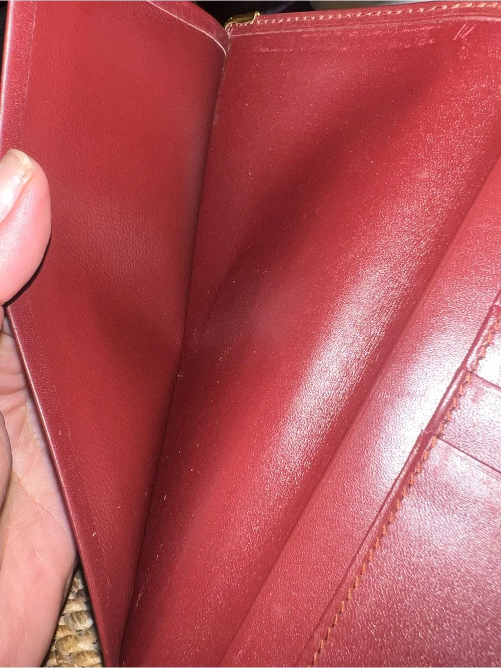 Vintage Must De Cartier Burgundy Leather Long Wallet Checkbook Cover